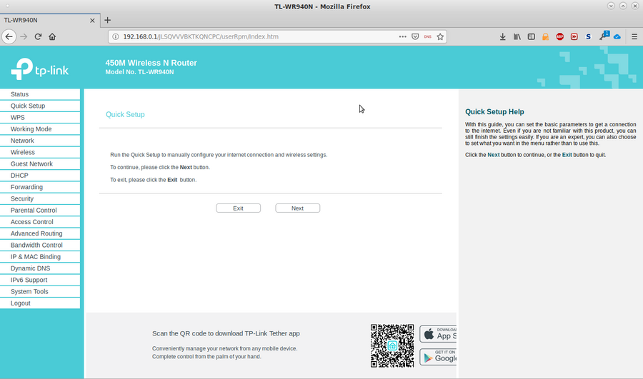 Bild: Original Web-GUI zur Verwaltung eines TP-Link-Routers nach erfolgreicher Anmeldung