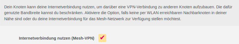 Bild: LuCi-WEB-GUI - Einstellung Internetverbindung nutzen (Mesh-VPN)