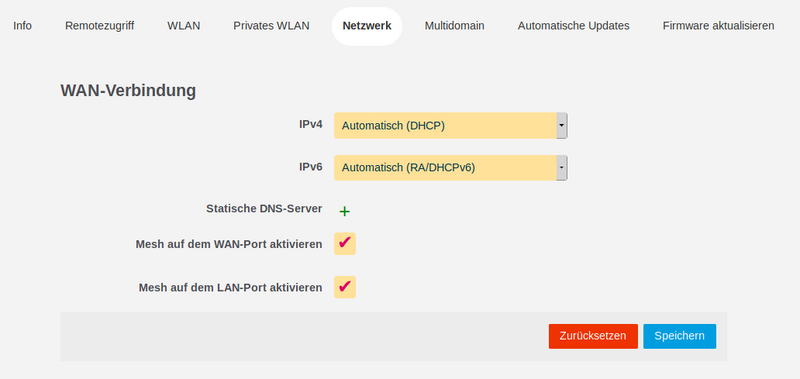 Bild: LuCi-WEB-GUI - Konfiguration WAN-Verbindung