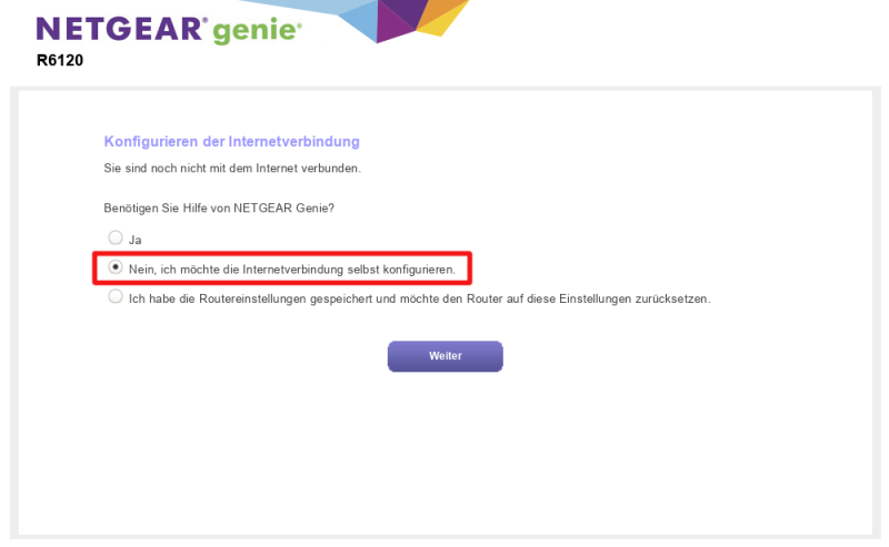 Bild: Screenshoot der WEB-UI der Routerkonfiguration Netgear 6120 