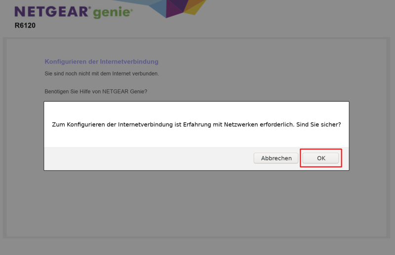 Bild: Screenshoot der WEB-UI der Routerkonfiguration Netgear 6120 