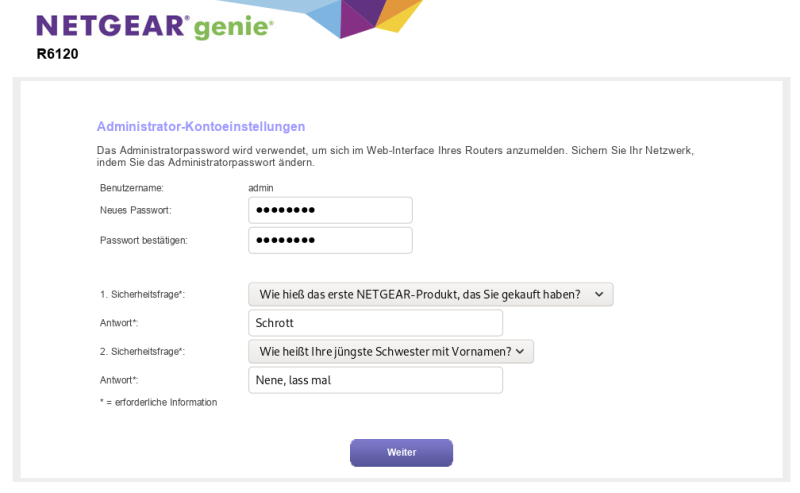 Bild: Screenshoot der WEB-UI der Routerkonfiguration Netgear 6120 